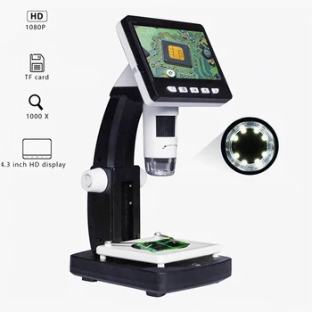 MUSTOOL G710 1000X Microscopio Digital 4.3 pulgadas HD 1080P Portátil LCD de Escritorio de Microscopio Digital Ajustable de 10 Idiomas de 8 LED