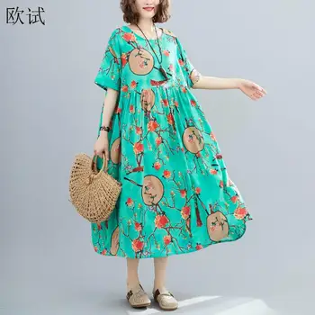 Más el Tamaño de Boho Vestidos de Playa para las Mujeres 4XL 5XL 6XL de gran tamaño de la Flor coreano Vestido de estampado Floral de Verano de Algodón Vestido Largo 2020
