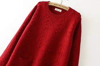 Más el tamaño de la temporada otoño-invierno O-Cuello de las mujeres de Punto pullovers 2019 color de rosa y rojo oscuro y negro hueco de las señoras suéter de lana femenina 4XL