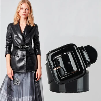 Más el tamaño de los cinturones para las mujeres de la cintura ceinture femme brillante de charol negro cinturón ancho cinturón mujer 2020 grandes riem de alta calidad
