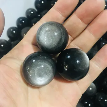 Natural de obsidiana colgante de la bola de cristal de los hogares de plata de obsidiana bola