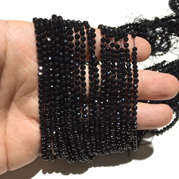 Natural Negro Espinela Perlas de la Curación de la Energía de la piedra preciosa de Tamaño Pequeño Facetas Suelta Perlas de la Joyería de la Pulsera del Collar de 2mm 3mm 4mm