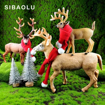 Navidad de los Ciervos Árbol Bufanda Elk estatuilla modelo Animal juguetes set de decoración para el hogar en miniatura de hadas de la decoración del jardín accesorios modernos