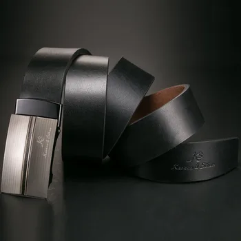 Negocio Nuevo KS Auténtico Negro Plata Masculino de los Hombres Traje de Cuero Genuino de Bloqueo Automático de Ajuste del Cinturón de 20 a 49 pulgadas Ajustable / KB033