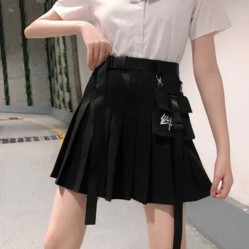 NiceMix Harajuku Oscuros Pliegues De Las Faldas De Las Mujeres Bolsillo De Cintura Alta Retro Mini Faldas 2020 Nueva Moda De La Ropa De Verano Mujer Faldas