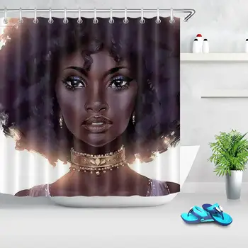 Niña afroamericana de la Cortina de Ducha de Arte Afro Negro de Mujer Accesorios de Baño Estera Impermeable de la Cortina de Baño con Ganchos Lavable