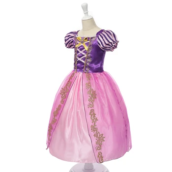 Niña de Princesa Vestido de los Niños del Partido de Cosplay Disfraces Magia Cabello de la Princesa Juego de Rol vestimentas de color Púrpura Enredado de Encaje Vestidos Patchwork