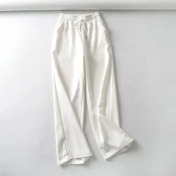 Nomikuma 2020 Otoño de la Mujer Pantalones de Pierna Ancha coreano Encaje Estirar Pantalones de Cintura Alta Causal Sólido de las Mujeres Pantalones Largos 6B781