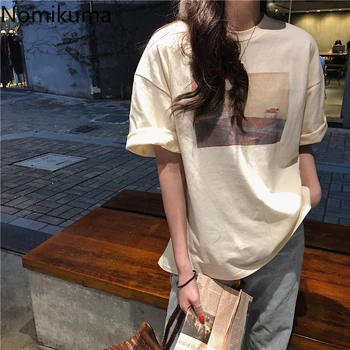 Nomikuma O Cuello Tops de Manga Corta de las Mujeres Impreso Casual Suelto Camisetas de Verano de 2020 Gráfico Nuevo Camisetas de Mujer Estilo coreano 3a274