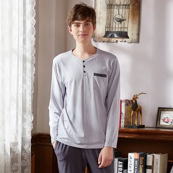 Nueva 2019 otoño de los Hombres Pijamas de Manga larga Masculina Conjunto de Pijama Pura Completo Algodón modal Pijamas Para Hombres Traje ropa de dormir ropa de hogar