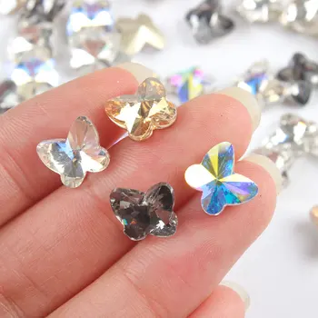 Nueva 30Pcs 9x10mm Mariposa de Uñas de Arte de Punta de diamante de imitación de Fondo de Cristal de Piedra en 3D Uñas de BRICOLAJE Accesorios de Decoración