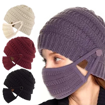 NUEVA Knit Beanie Y la Cara Cubierta de Conjunto frente Desmontable Cubriendo de Punto Gorro de invierno para las Mujeres de los Hombres