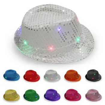 Nueva Moda de la Intermitente Luz fija LED Fedora Sombrero de Fantasía de Lentejuelas Vestido de Fiesta de Baile de Sombrero Unisex 1PC