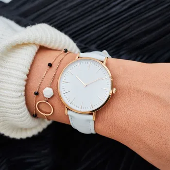 Nueva Moda Simple de cuero mujer relojes de señoras de la moda de la ropa de sport Reloj de Cuarzo de Mujer de regalo de reloj reloj Mujer Relojes Mujerwatch
