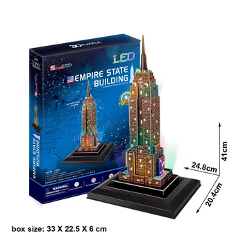 Nueva York Empire State Building Modelo de Rompecabezas de Juguete 3D de Iluminación LED Modelo DIY Padre-hijo de Juguetes para los Regalos con Caja Original (L503H)