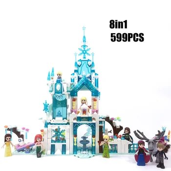 Nuevo cuento de hadas 8in1 Castillo de nieve bloque de construcción de la reina elsa y anna, la Princesa Sirena de renos figuras de juguetes para niña de regalos