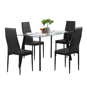 Nuevo de 5 piezas Mesa de Comedor de 4 Sillas de Vidrio de Cocina de Metal Muebles de la Sala de la cocina de la Herramienta de Mesa Sencilla Mesa de Comedor sillas de Negro