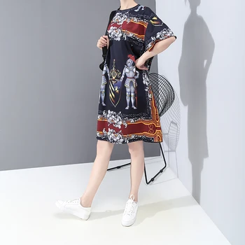 Nuevo Estilo Coreano De La Mujer De Verano Impreso Recto Vestido De Playa De Dibujos Animados Plus Tamaño Señoras Lindo Vestido Casual De Estilo Midi Túnica Femme 6000