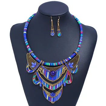 Nuevo retro étnico tribal cuerda elaborar colgante de collar y aretes para mujer equisite traje minoría delicados conjuntos de joyas
