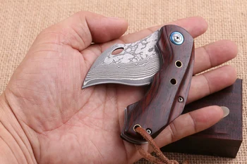 Nuevo tipo de afilado a Mano de acero de Damasco de las importaciones de herrería para acampar herramienta de cuchillo plegable mango de madera al aire libre de auto-defensa de cuchillo