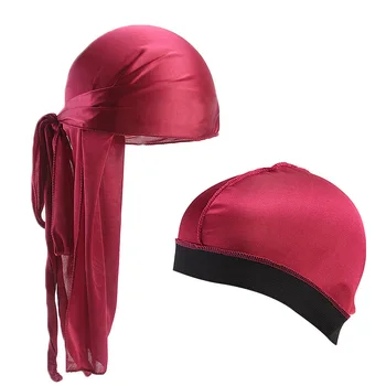 Nuevo Unisex de Seda Durag Larga Cola Pañuelo Turbante Sombrero de seda Cúpula de la Tapa de Turbante de ancho de banda elástica casquillo de la peluca