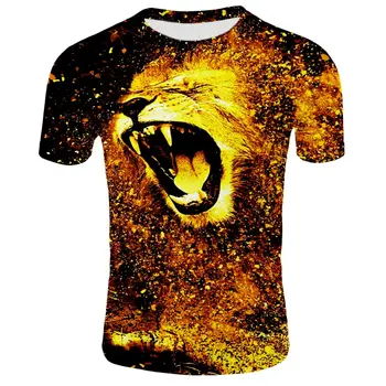 Nuevo verano de los hombres y de las mujeres T-shirt O-cuello de manga corta de la personalidad de la moda de los animales el león de la impresión en 3D T-shirt casual directa de la fábrica