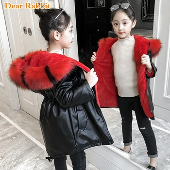 Nuevos niños de invierno de terciopelo chaqueta impermeable parkas ropa de abrigo caliente con capucha abrigos para niñas ropa exterior de Cuero Buki cazadora