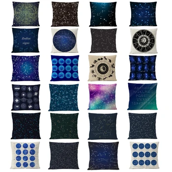 Nórdicos Púrpura Negro Cielo Estrellado 12 constelaciones Almohada Cojín de Cubierta de la Casa Decorativos Cojines de Lino funda de Almohada de sofá almohada