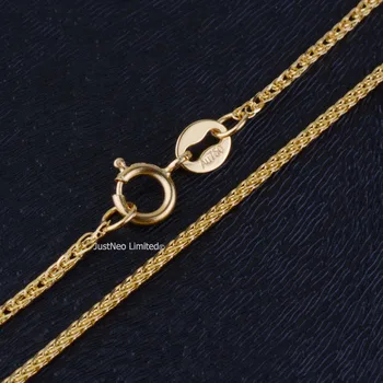Oro amarillo de 18k collar,18ct 1*1mm 16inch cuerda de la cadena de primavera con broche de oro de la cadena de bisutería joyería para las mujeres