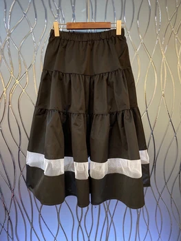 Otoño / invierno 2020 de las nuevas mujeres de cintura elástica de la decoración de Una oscilación de la línea del medio versátil falda de la longitud 1107