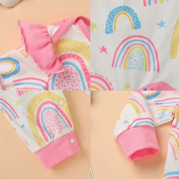 Otoño Niña Del Arco Iris De Impresión Mameluco Recién Nacido Bebé Con Volantes De Manga Larga Traje De Niño Ropa Trajes Clothes43