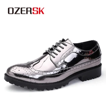 OZERSK de la Marca de Cuero de los Hombres de Oxford Zapatos Retro Tallado de la Vacada de los Zapatos de los Hombres de Negocios Formales Reflexivo Zapatos de Vestir de Gran Tamaño 38-47