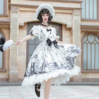Palacio gótico dulce princesa lolita vintage de encaje bowknot cintura alta vestido victoriano kawaii girl gothic lolita op loli cosplay