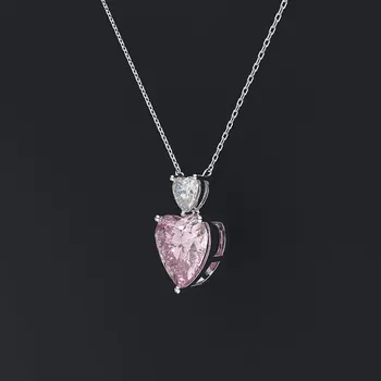 PANSYSEN Romántica Forma de Corazón Creado Moissanite Citrino de Diamantes Collar de Plata Real de la Plata 925 de la Joyería Colgante de Collares