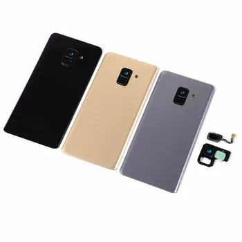 Para Samsung Galaxy A8+ A8 además de 2018 A730 A730F A730DS Vivienda de Vidrio Tapa Trasera de Batería+Adhesivo+Botón de Inicio de huellas Dactilares