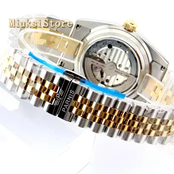 Parnis 36mm de las mujeres de lujo del reloj de cristal de zafiro dial de color Oro 21 Joyas miyota marcas luminosas automático del reloj de las mujeres