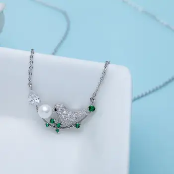 Pequeña Moda de circonita Flor de la Planta de Aves del Collar de la marca de Lujo de Alta Calidad de Cristal Collares de Perlas Para las Mujeres de la Joyería