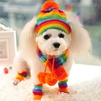 Perro cachorro accesorios para mascotas invierno gorro de lana bufanda calcetines de rayas poco pequeño gato de productos de origen animal yorkie chihuahua