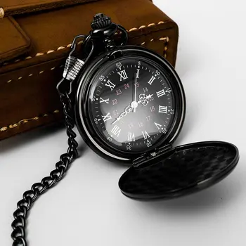 Personalizada Retro Suave de los Hombres de Negro Reloj de Bolsillo de Plata polaco de Cuarzo Llavero con mando a distancia, los Relojes de Bolsillo Colgante con Cadena Personalizado Grabado Regalo