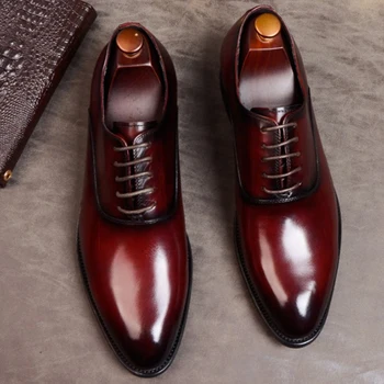 Phenkang Mens Zapatos Formales De Cuero Genuino De Oxford Zapatos Para Hombres Italiano 2020 Zapatos De Vestir De Boda Cordones De Cuero Zapatos