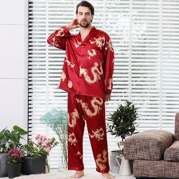 Pijamas de seda para los Hombres la ropa de dormir Conjunto de Pijama para Hombre y Mujer Pijamas Conjunto Par de Manga Larga Fino Camisón de Dormir Wearman de Seda