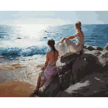Pintar Por Números de BRICOLAJE Dropshipping 40x50 60x75cm Hermosa chica por el mar de la Figura de la Lona de la Boda Decoración de Arte imagen de Regalo