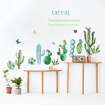 Planta de cactus etiqueta Engomada de la Pared de la Pastoral de estilo dormitorio, sala de estar fondo de la casa de la decoración Mural de Zócalo pegatinas de papel tapiz