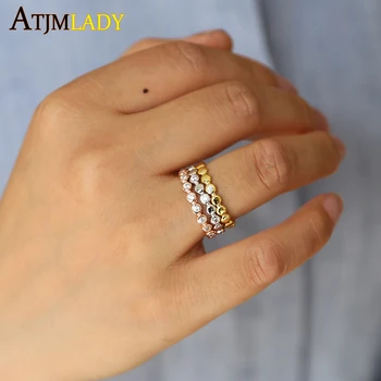 Plata de ley 925 de oro rosa de plata de color de tres pila de anillos de moda caliente de 2019 nuevo diseño apilable de dedo completo 3pc/set anillo