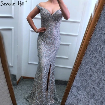 Plata de los Hombros Fuera de la División de Lujo de la Sirena Vestidos de Noche 2020 Abalorios de Diamante de la Moda de Vestidos de Noche Serena Hill LA6653