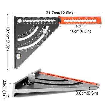 Plegable Triángulo Plazas Regla de Posicionamiento Angular de la Carpintería de Herramienta de Aleación de Aluminio de 2-en-1 Extensible de Diseño Con Base Goniómetro