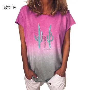 Plus Tamaño 5XL arco iris Gradiente de la Mujer de la Camiseta de la 2021 Harajuku Cactus de Impresión Suelta la Camiseta Mujer Manga Corta Gráfico Tops T-shirt