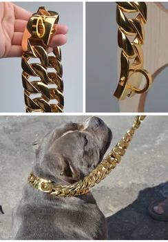 PMGPET Conjunto de Collar de Perro de la Correa del Collar de la Matón de la Cadena de 32 mm de Acero Inoxidable Collar de Perro Grande Mascota Collar de Plomo Pitbull, Bulldog 2pcs/set