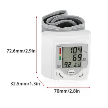 Portátil Automático Pantalla Digital LCD de Muñeca Monitor de Presión Arterial Dispositivo Latido del Corazón de la Tasa de Pulsos del Medidor Medida Tonómetro Blanco