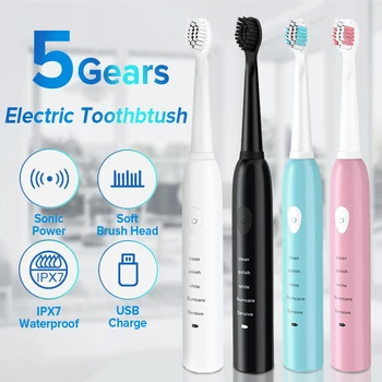 Potente Ultrasónico Sonic Cepillo de dientes Eléctrico Recargable USB Cepillos de Dientes Lavable Adulto Electrónica de Blanqueamiento de Dientes Cepillo